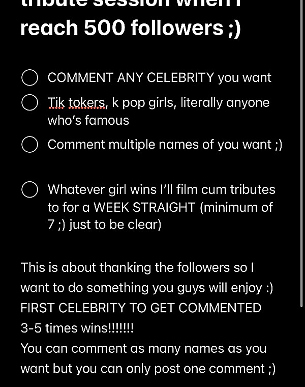 Thumbnail for To celebrate 500 followers  ill do a week straight of cum tribs for whatever celebrity you guys vote