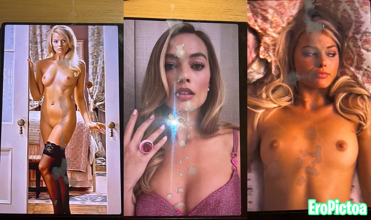 Margot Robbie Cum Tribute - Split Screen photo featuring Cumtribute
