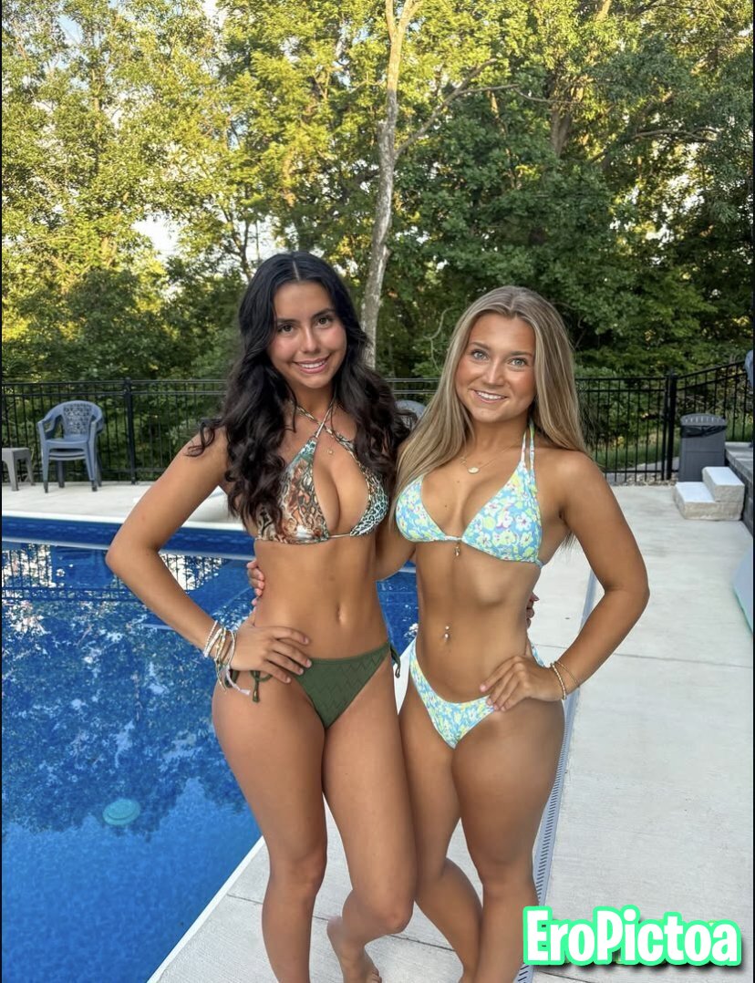 Friends have fun by the pool photo featuring group