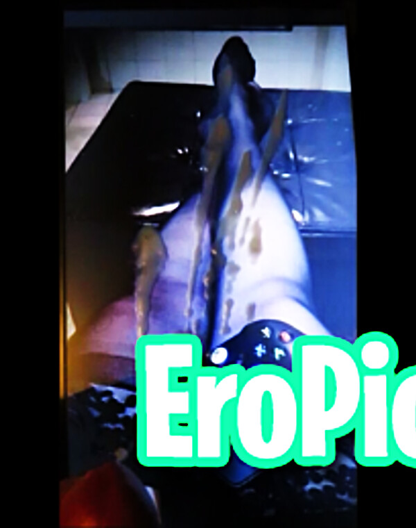 Thumbnail for Chubby Teen Legs and Feet in Black Stockings Cum Tribute - Rene Gets a HUGE LOAD While Playing XBOX