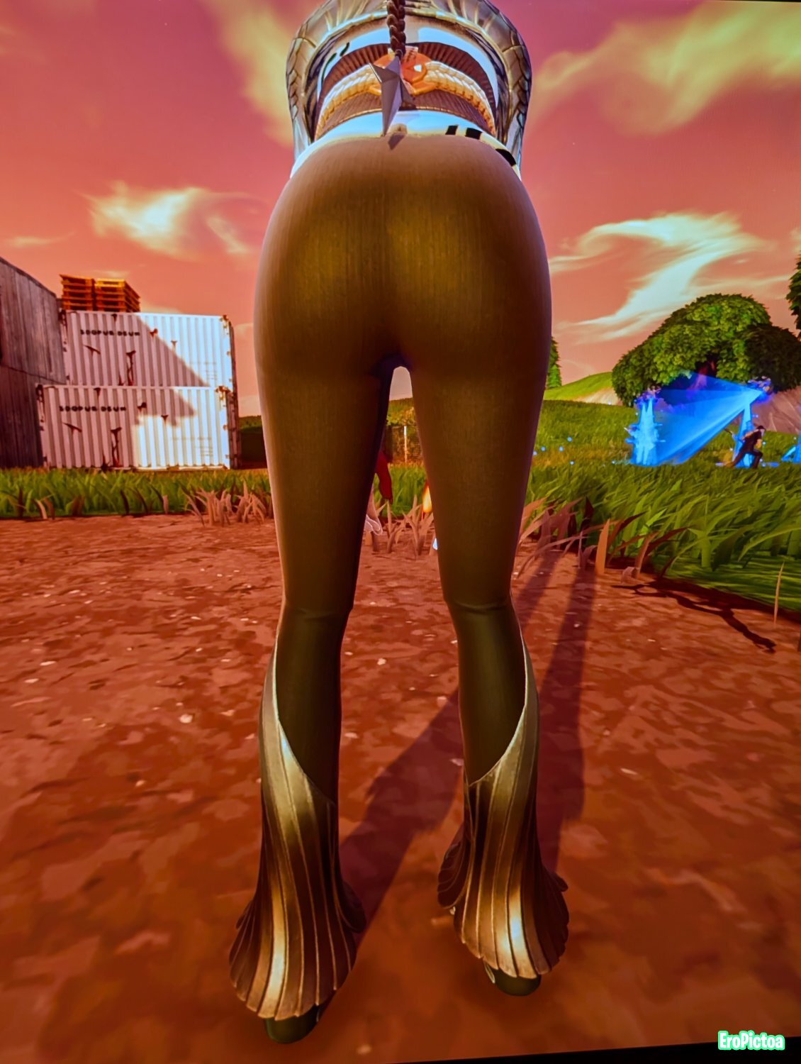 Lady of cranes showing off her sexy body doing emotes in Fortnite photo featuring Leggings