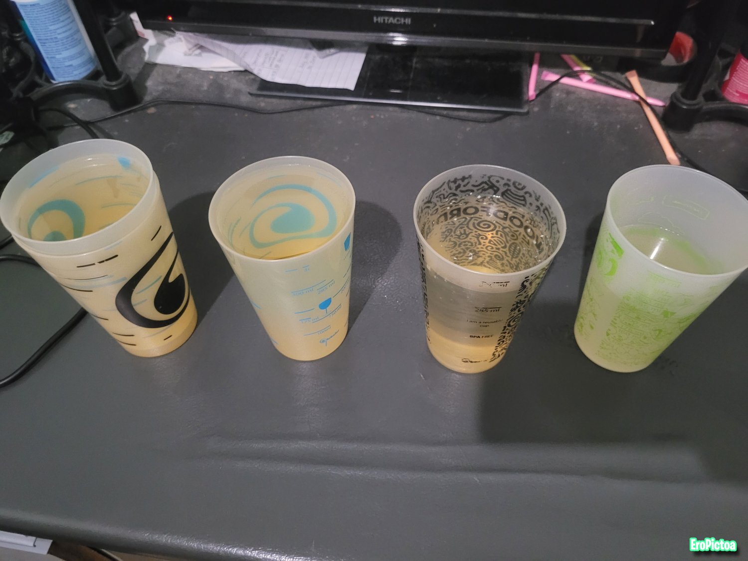 Extremely desperate pee into cups photo featuring piss